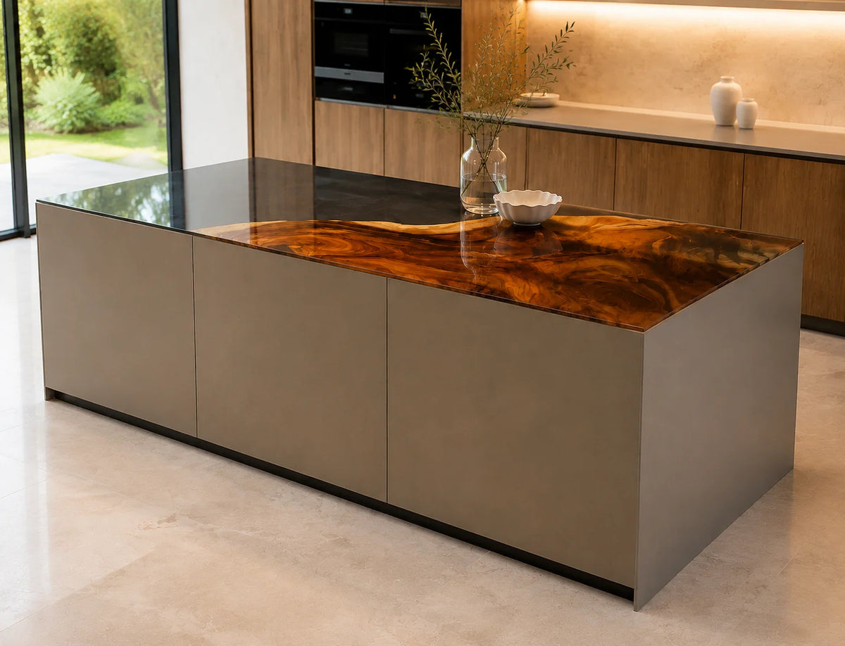 EKCC10 Smoke Crescent Smoky Gray Epoxy Walnut Kitchen Countertop featuring handcrafted walnut wood and smoky gray resin-6