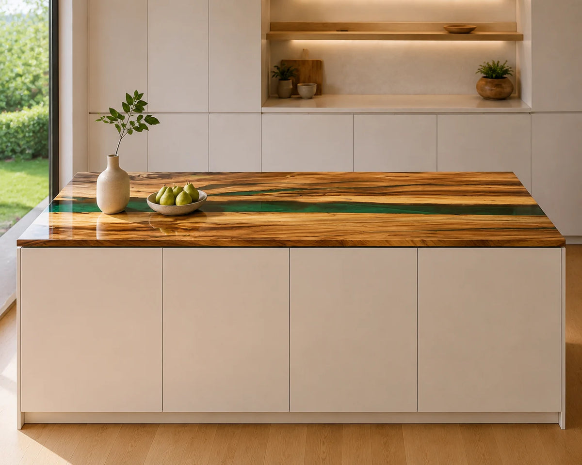 EKCC11 Emerald Ribbon Emerald Green Epoxy Walnut Kitchen Countertop featuring handcrafted walnut wood and emerald green resin-6