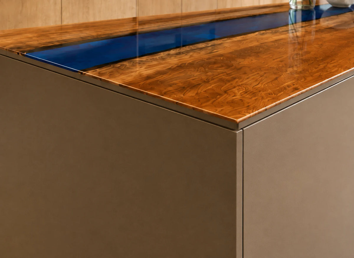 EKCC13 Sapphire Inlet Sapphire Blue Epoxy Walnut Kitchen Countertop featuring handcrafted walnut wood and sapphire blue resin-4