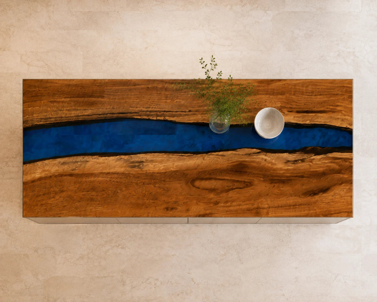 EKCC13 Sapphire Inlet Sapphire Blue Epoxy Walnut Kitchen Countertop featuring handcrafted walnut wood and sapphire blue resin-5