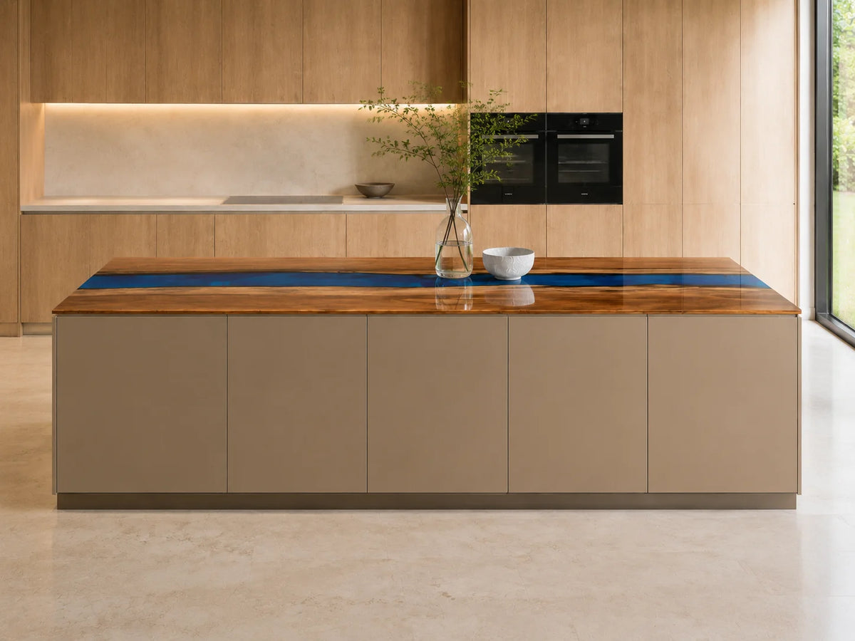 EKCC13 Sapphire Inlet Sapphire Blue Epoxy Walnut Kitchen Countertop featuring handcrafted walnut wood and sapphire blue resin-6