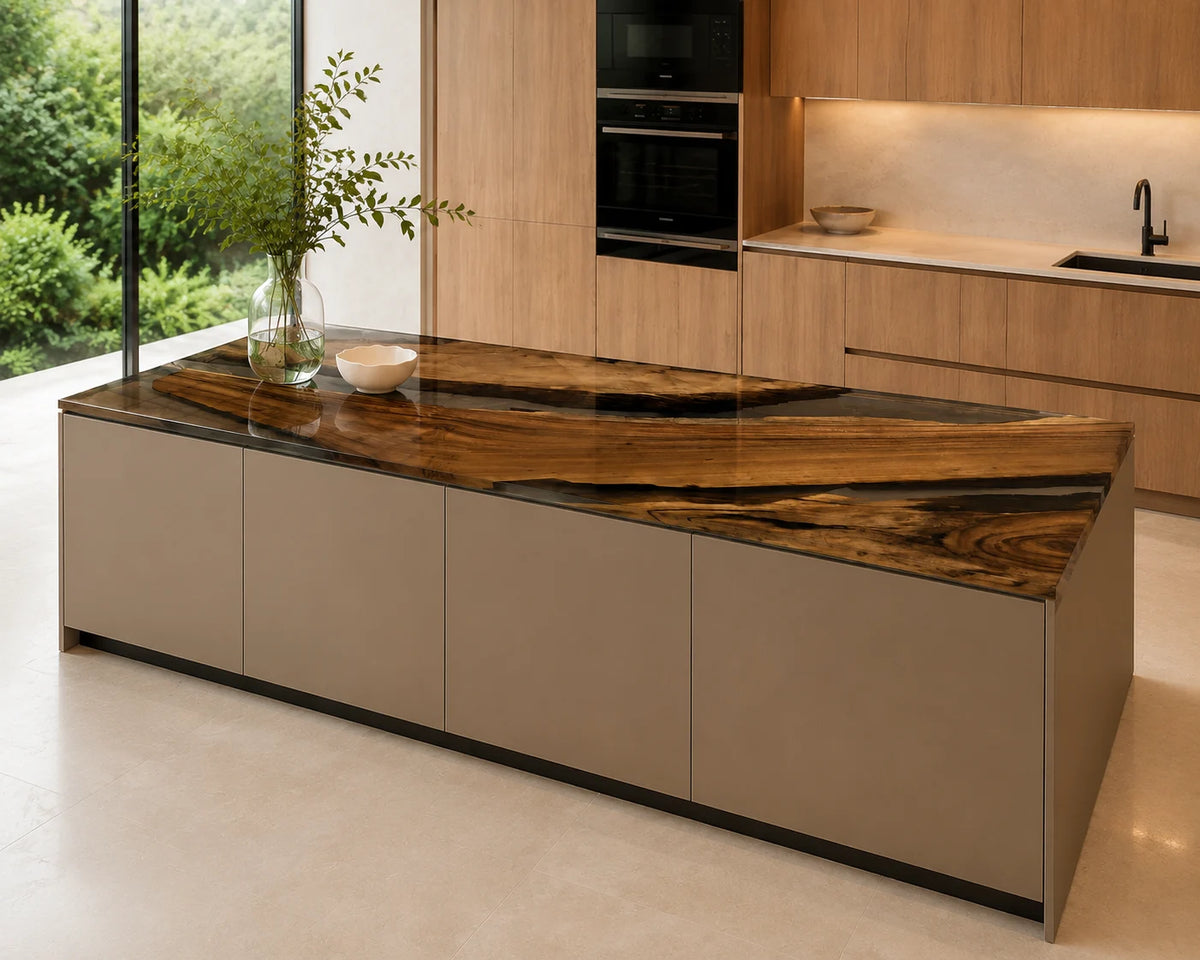 EKCC14 Midnight Sweep Jet Black Epoxy Walnut Kitchen Countertop featuring handcrafted walnut wood and jet black resin-2