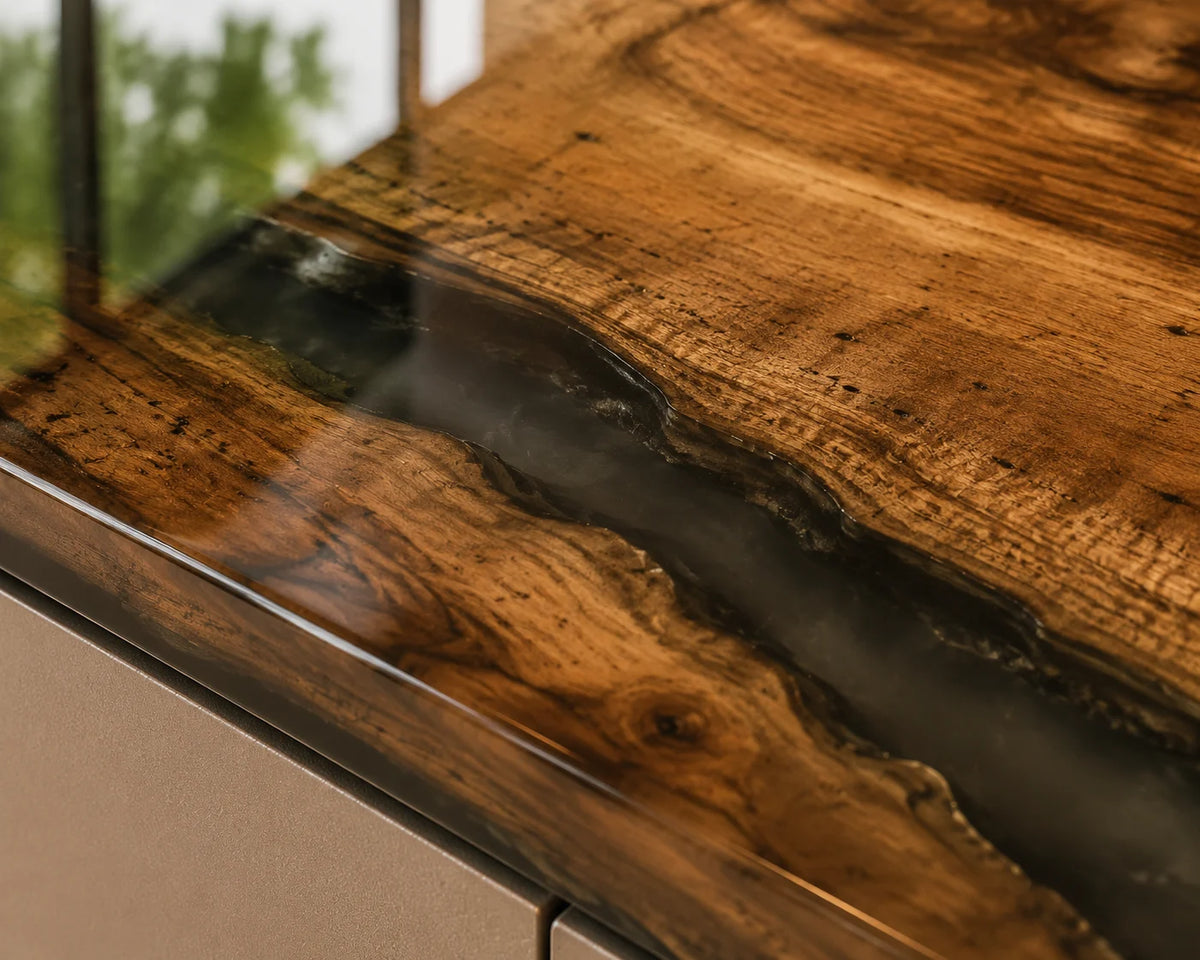 EKCC14 Midnight Sweep Jet Black Epoxy Walnut Kitchen Countertop featuring handcrafted walnut wood and jet black resin-3