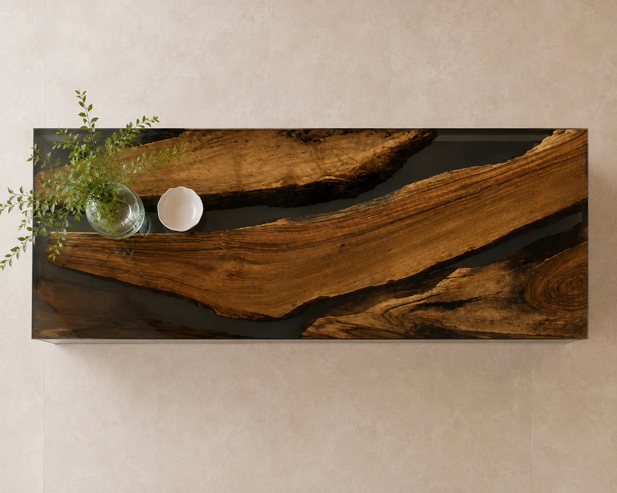 EKCC14 Midnight Sweep Jet Black Epoxy Walnut Kitchen Countertop featuring handcrafted walnut wood and jet black resin-6