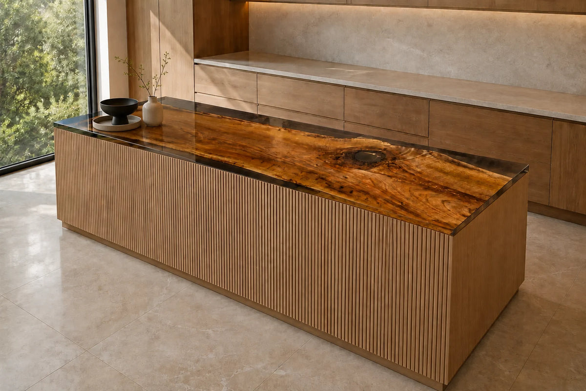 EKCC15 Amber Edge Clear Amber Epoxy Walnut Kitchen Countertop featuring handcrafted walnut wood and clear amber resin-2