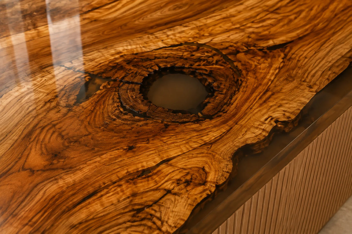 EKCC15 Amber Edge Clear Amber Epoxy Walnut Kitchen Countertop featuring handcrafted walnut wood and clear amber resin-3