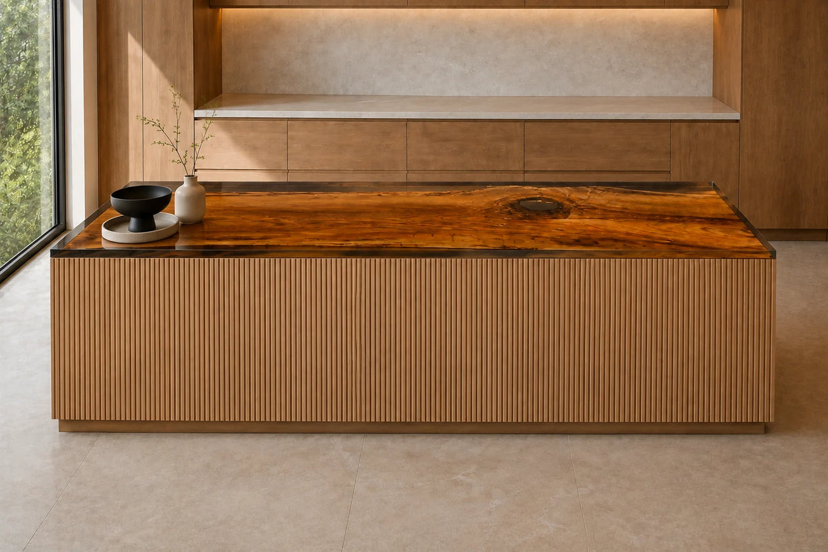 EKCC15 Amber Edge Clear Amber Epoxy Walnut Kitchen Countertop featuring handcrafted walnut wood and clear amber resin-5