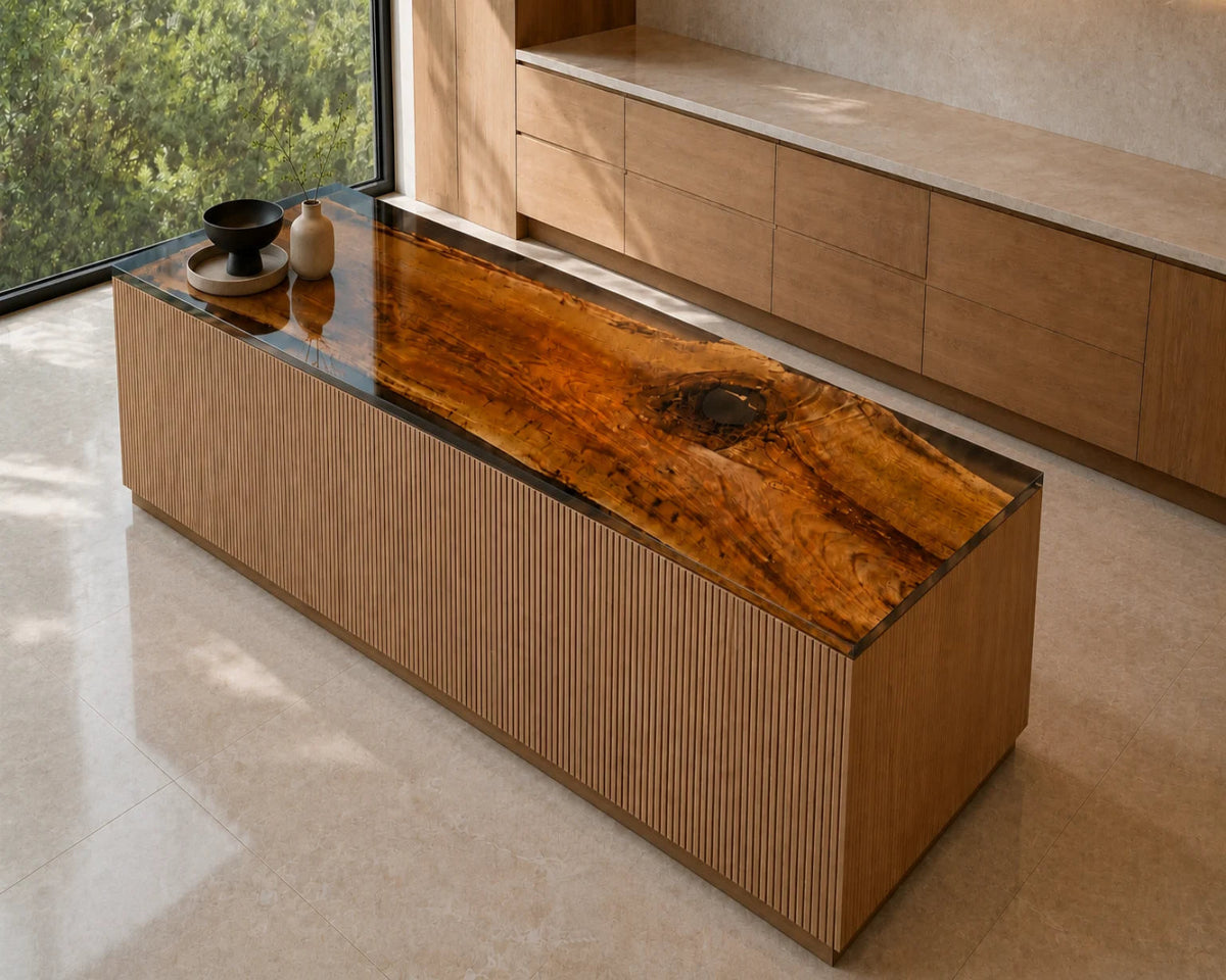 EKCC15 Amber Edge Clear Amber Epoxy Walnut Kitchen Countertop featuring handcrafted walnut wood and clear amber resin-6