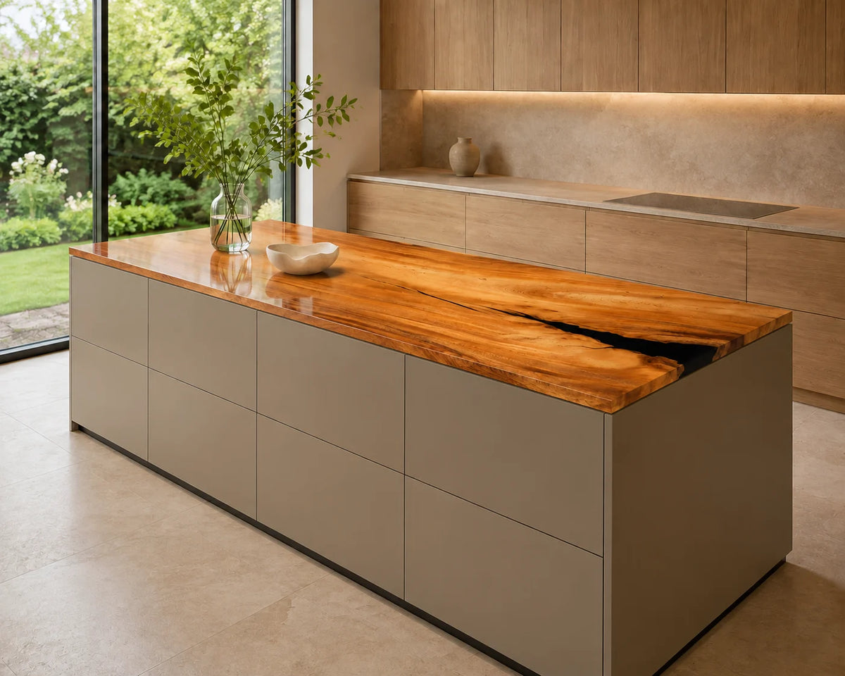 EKCC16 Black Fissure Jet Black Epoxy Walnut Kitchen Countertop featuring handcrafted walnut wood and jet black resin-2
