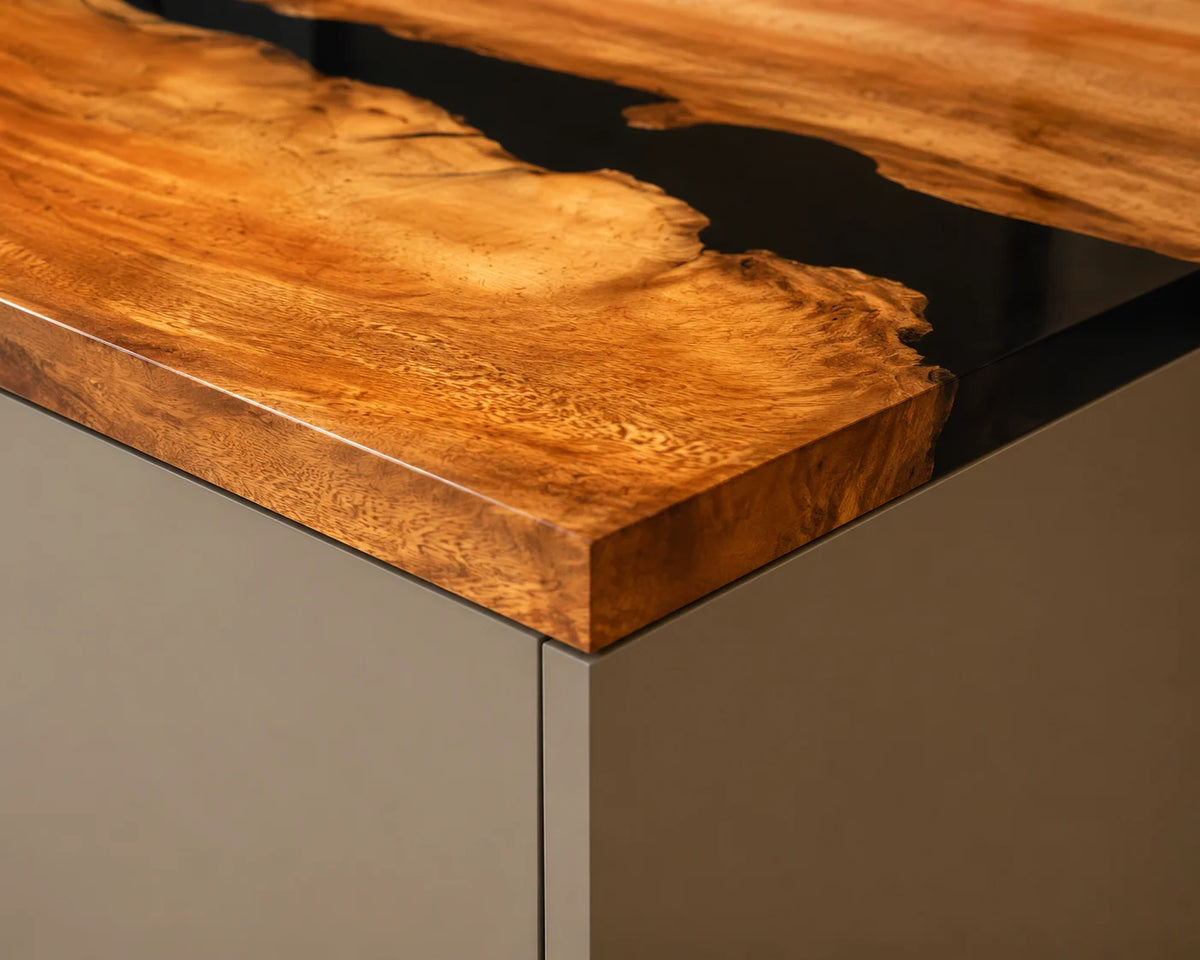 EKCC16 Black Fissure Jet Black Epoxy Walnut Kitchen Countertop featuring handcrafted walnut wood and jet black resin-4