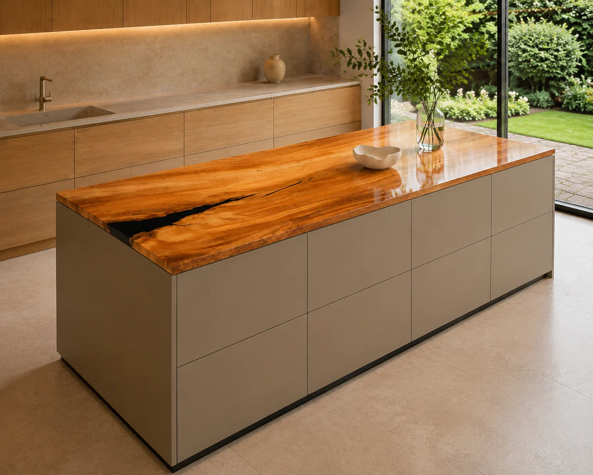EKCC16 Black Fissure Jet Black Epoxy Walnut Kitchen Countertop featuring handcrafted walnut wood and jet black resin-5