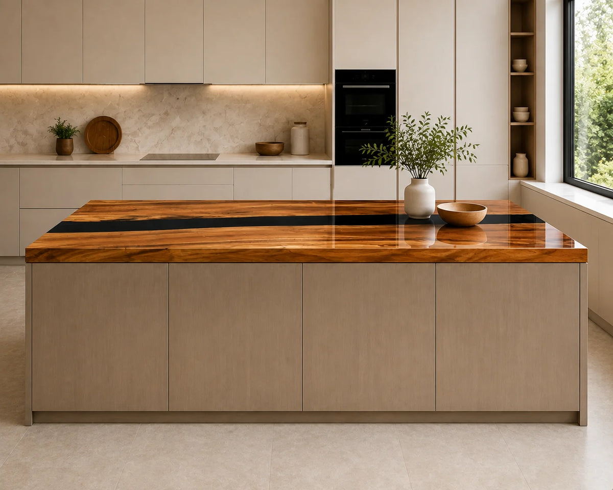 EKCC17 Onyx River Jet Black Epoxy Walnut Kitchen Countertop featuring handcrafted walnut wood and jet black resin-1