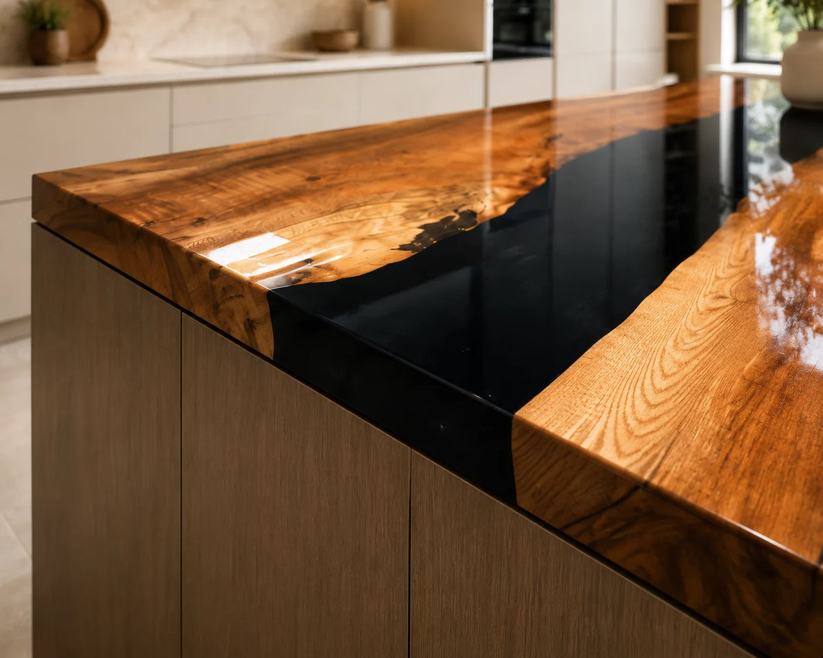 EKCC17 Onyx River Jet Black Epoxy Walnut Kitchen Countertop featuring handcrafted walnut wood and jet black resin-3