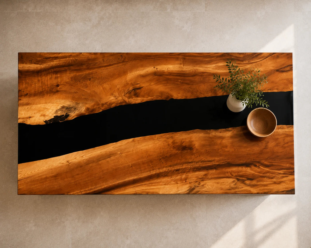 EKCC17 Onyx River Jet Black Epoxy Walnut Kitchen Countertop featuring handcrafted walnut wood and jet black resin-5