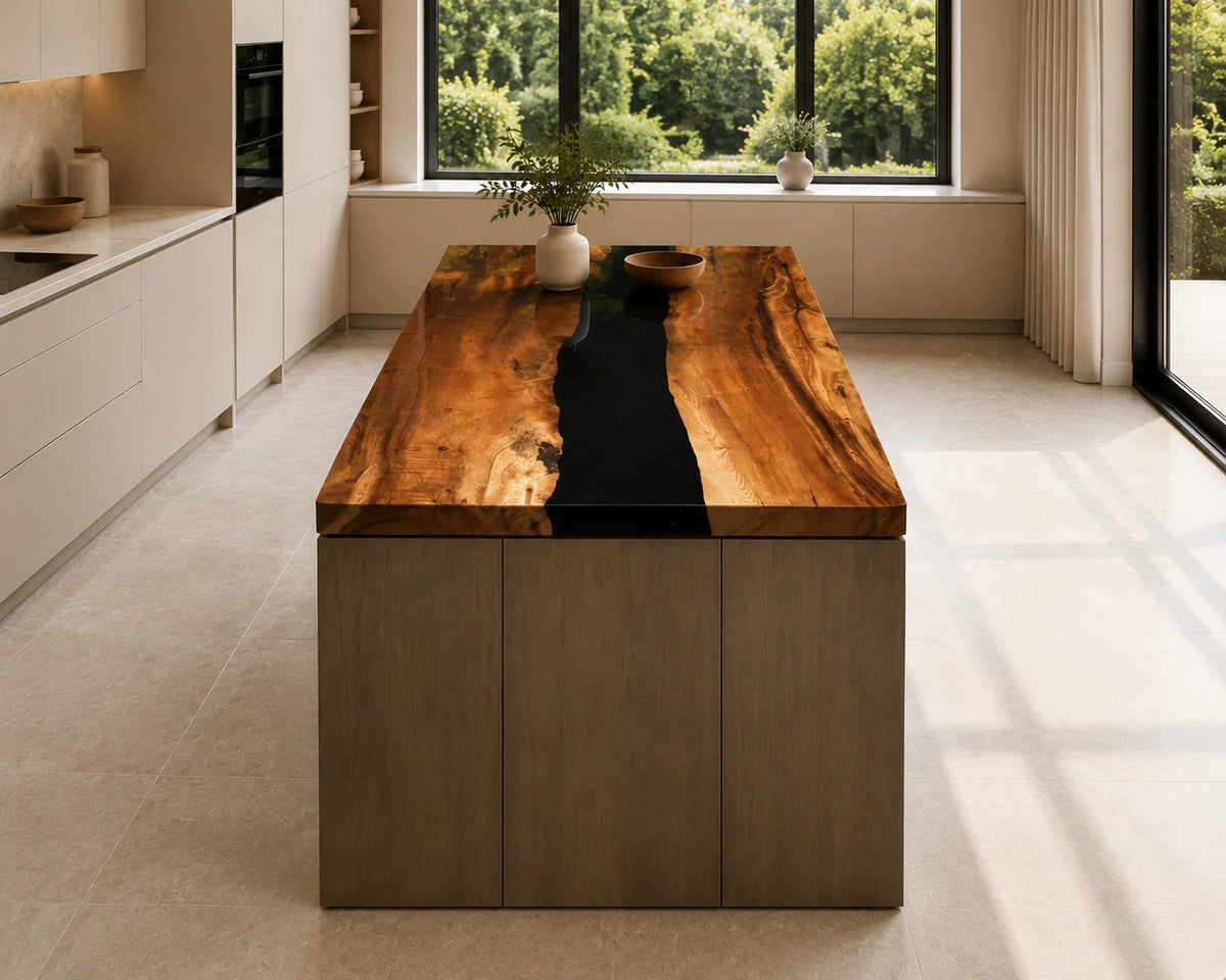 EKCC17 Onyx River Jet Black Epoxy Walnut Kitchen Countertop featuring handcrafted walnut wood and jet black resin-6