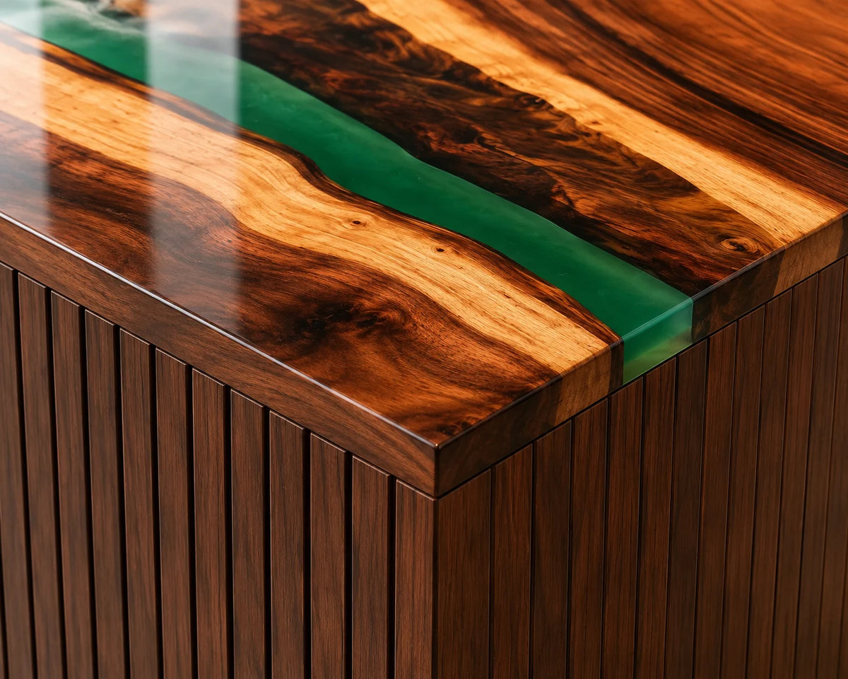 EKCC18 Emerald Surf Emerald Green with Ocean Foam Epoxy Walnut Kitchen Countertop featuring handcrafted walnut wood and emerald green with ocean foam resin-3