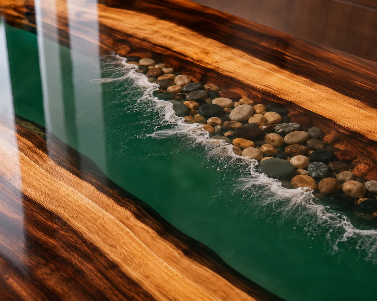 EKCC18 Emerald Surf Emerald Green with Ocean Foam Epoxy Walnut Kitchen Countertop featuring handcrafted walnut wood and emerald green with ocean foam resin-4