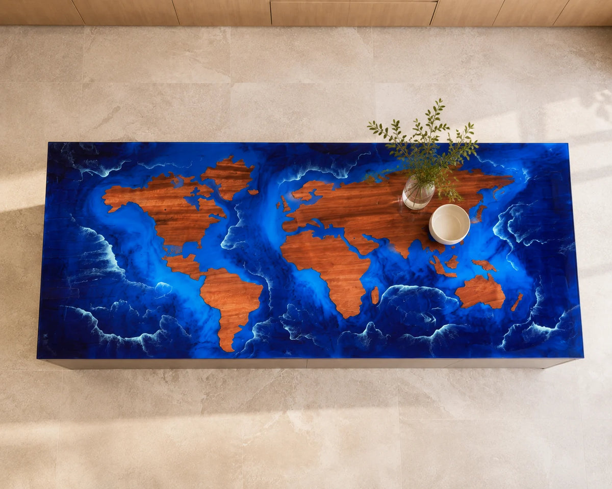 EKCC19 World Tide Galaxy Blue Epoxy Walnut Kitchen Countertop featuring handcrafted walnut wood and galaxy blue resin-1