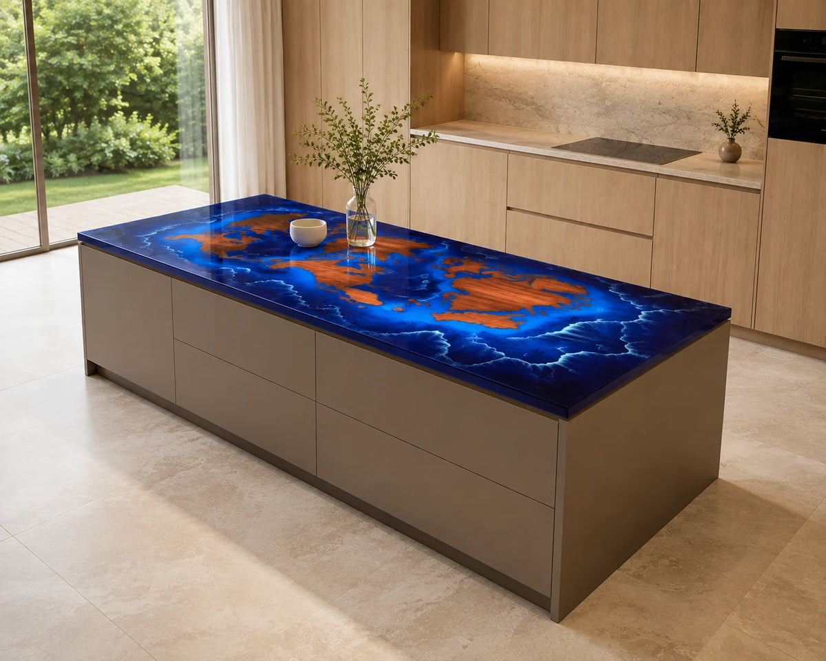 EKCC19 World Tide Galaxy Blue Epoxy Walnut Kitchen Countertop featuring handcrafted walnut wood and galaxy blue resin-5