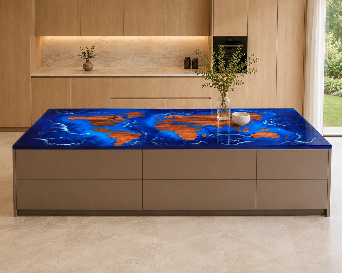 EKCC19 World Tide Galaxy Blue Epoxy Walnut Kitchen Countertop featuring handcrafted walnut wood and galaxy blue resin-6
