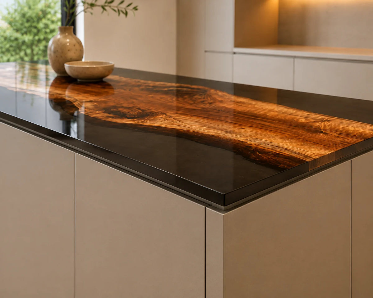 EKCC20 Blackland Slab Jet Black Epoxy Walnut Kitchen Countertop featuring handcrafted walnut wood and jet black resin-4
