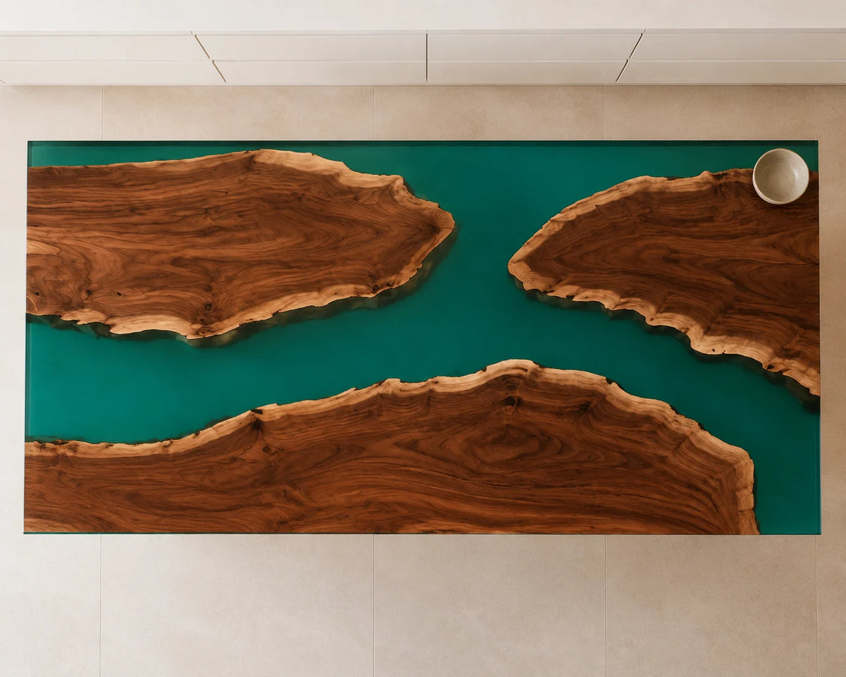 EKCC21 Green Archipelago Emerald Green Epoxy Walnut Kitchen Countertop featuring handcrafted walnut wood and emerald green resin-6