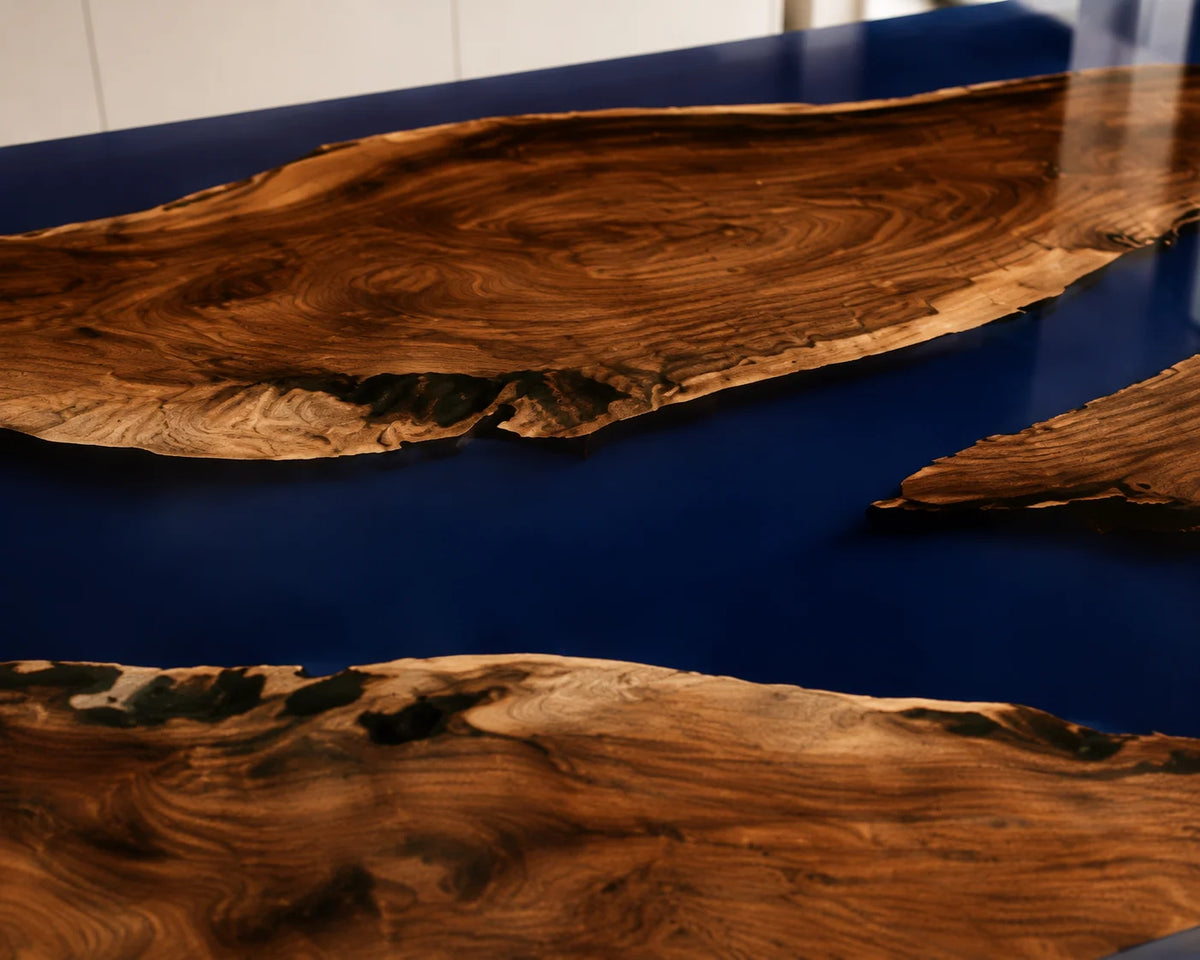 EKCC23 Deepwater Isles Deep Blue Epoxy Walnut Kitchen Countertop featuring handcrafted walnut wood and deep blue resin-4