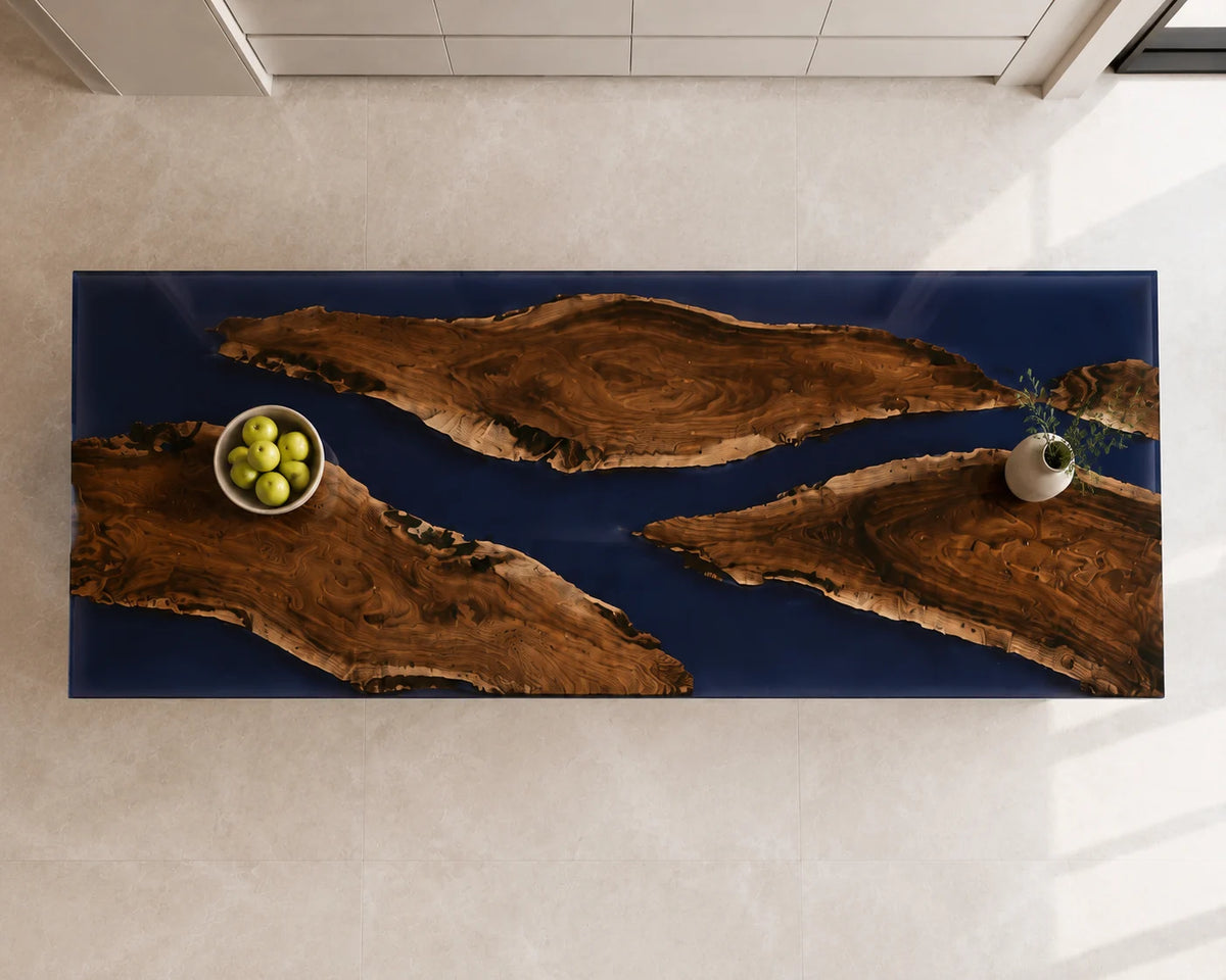 EKCC23 Deepwater Isles Deep Blue Epoxy Walnut Kitchen Countertop featuring handcrafted walnut wood and deep blue resin-5