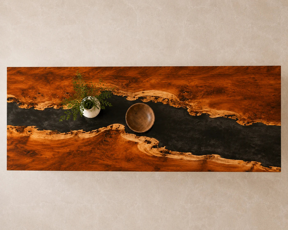 EKCC25 Smoky Gorge Smoky Black Epoxy Walnut Kitchen Countertop featuring handcrafted walnut wood and smoky black resin-1