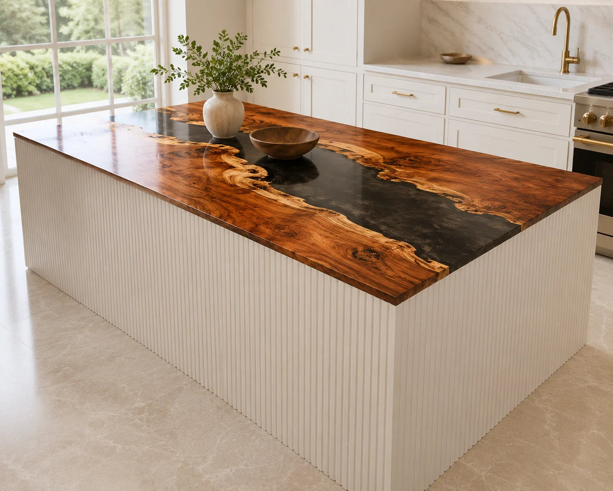 EKCC25 Smoky Gorge Smoky Black Epoxy Walnut Kitchen Countertop featuring handcrafted walnut wood and smoky black resin-2