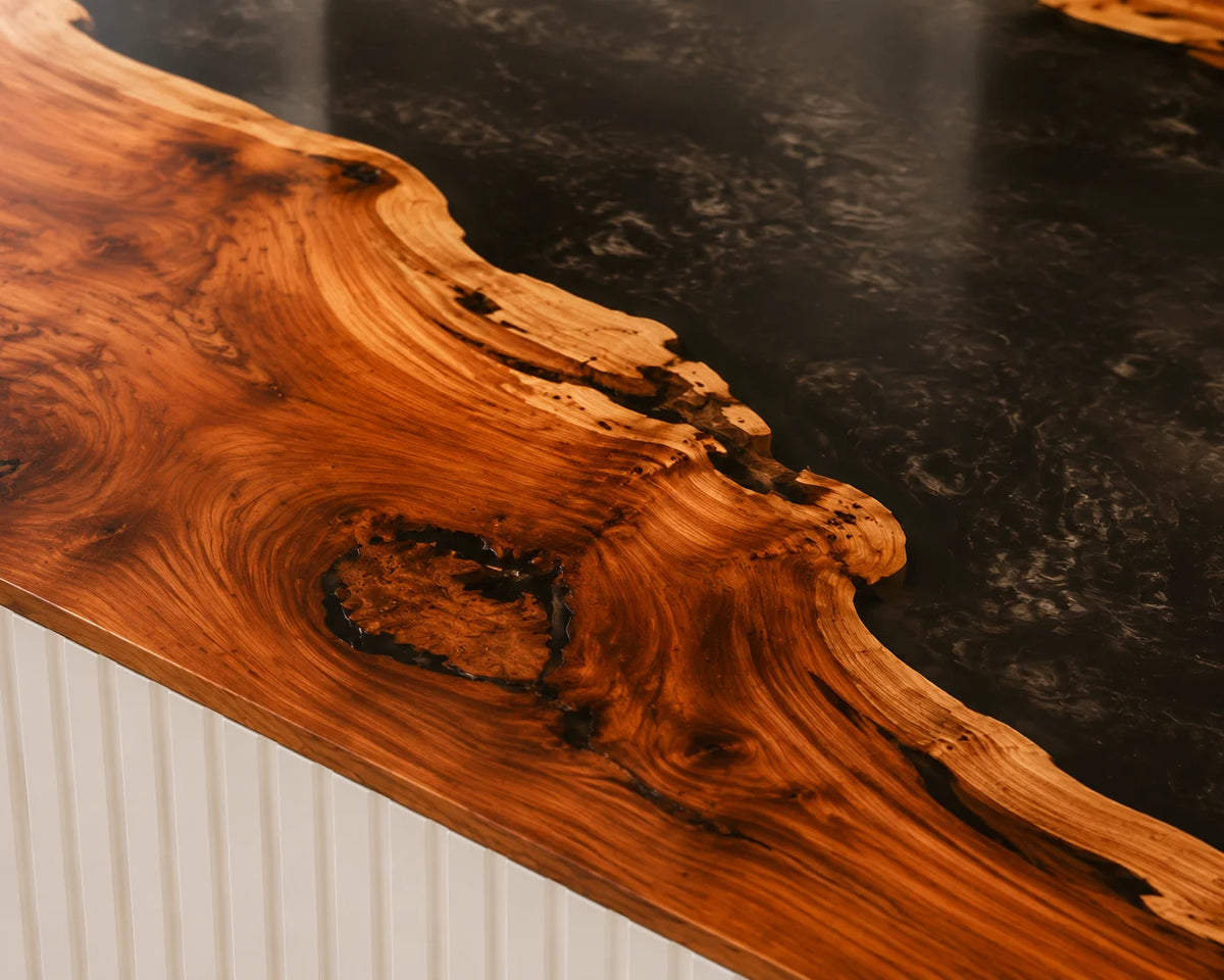 EKCC25 Smoky Gorge Smoky Black Epoxy Walnut Kitchen Countertop featuring handcrafted walnut wood and smoky black resin-3