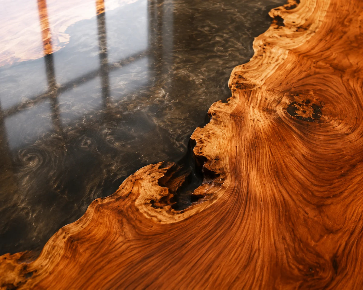 EKCC25 Smoky Gorge Smoky Black Epoxy Walnut Kitchen Countertop featuring handcrafted walnut wood and smoky black resin-4