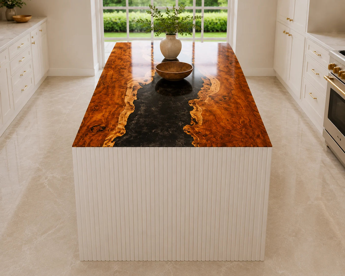 EKCC25 Smoky Gorge Smoky Black Epoxy Walnut Kitchen Countertop featuring handcrafted walnut wood and smoky black resin-5