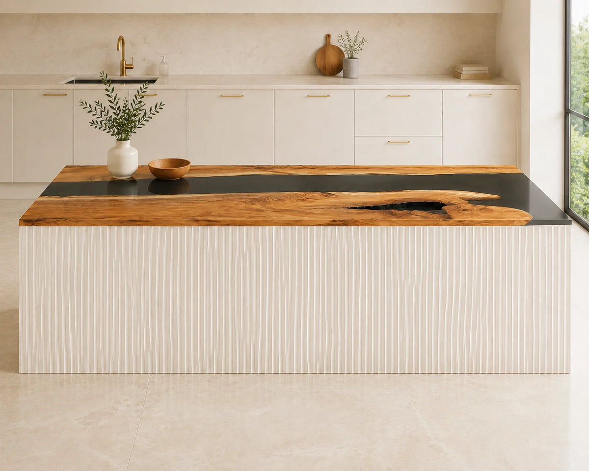 EKCC26 Slate Passage Smoky Gray Epoxy Walnut Kitchen Countertop featuring handcrafted walnut wood and smoky gray resin-1