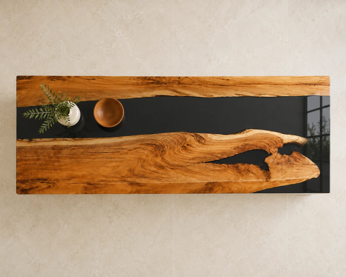 EKCC26 Slate Passage Smoky Gray Epoxy Walnut Kitchen Countertop featuring handcrafted walnut wood and smoky gray resin-5