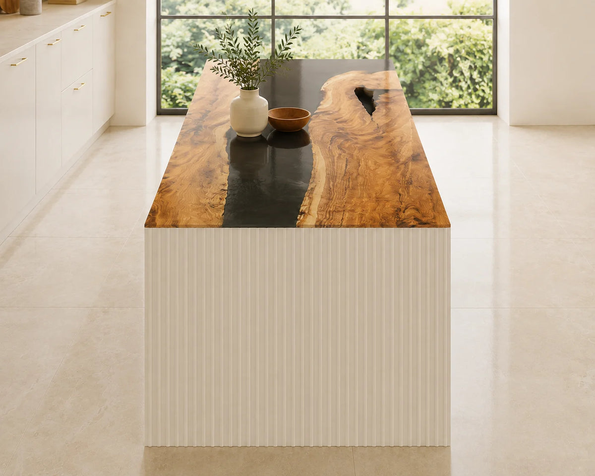 EKCC26 Slate Passage Smoky Gray Epoxy Walnut Kitchen Countertop featuring handcrafted walnut wood and smoky gray resin-6