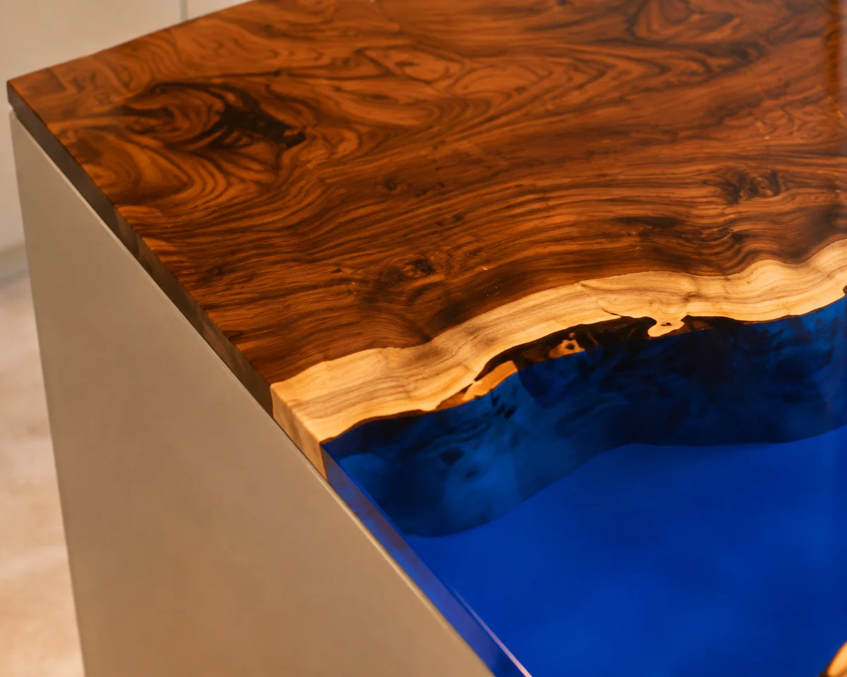 EKCC27 Sapphire Crossing Sapphire Blue Epoxy Walnut Kitchen Countertop featuring handcrafted walnut wood and sapphire blue resin-3