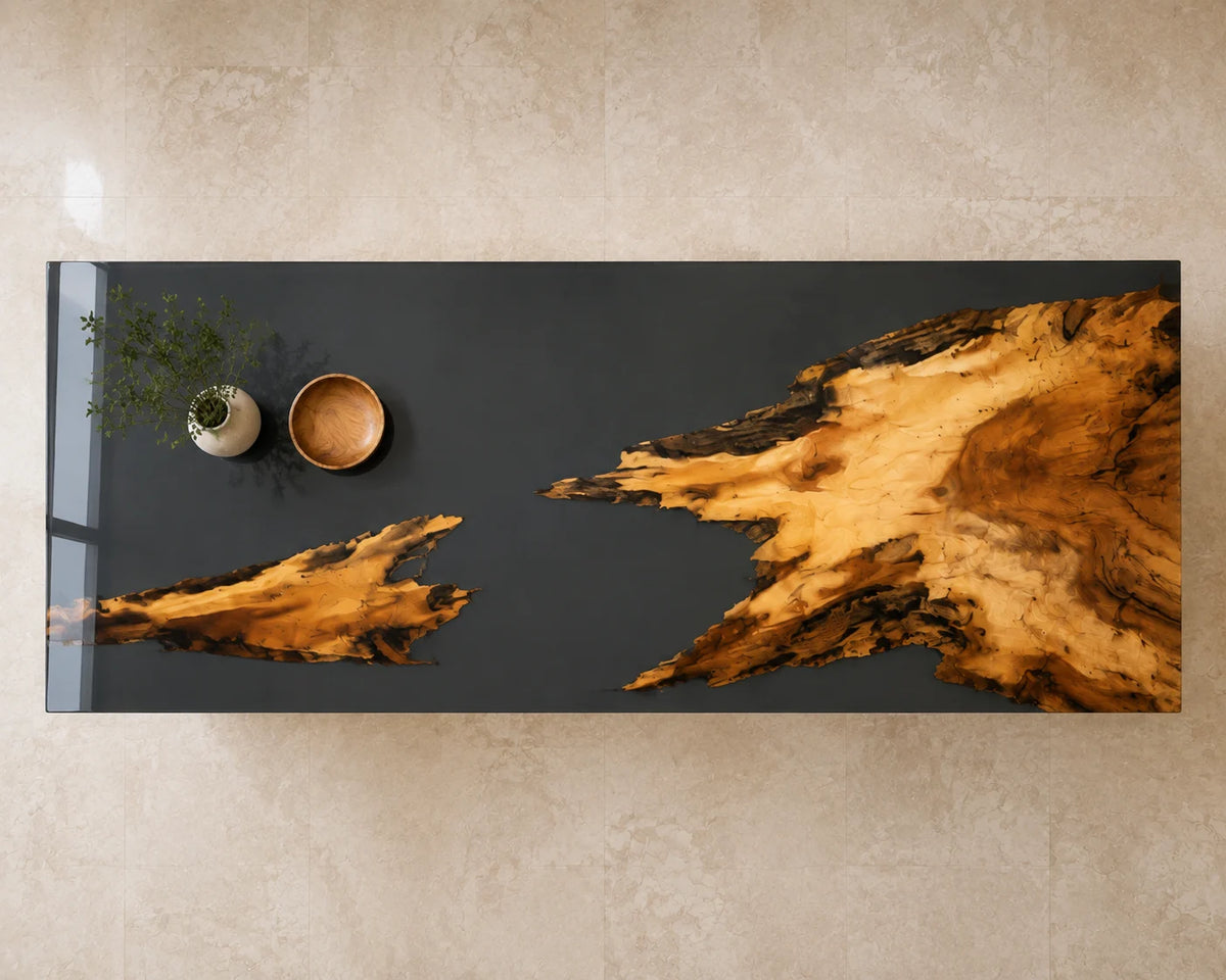 EKCC28 Smoke Peninsula Smoky Gray Epoxy Walnut Kitchen Countertop featuring handcrafted walnut wood and smoky gray resin-1