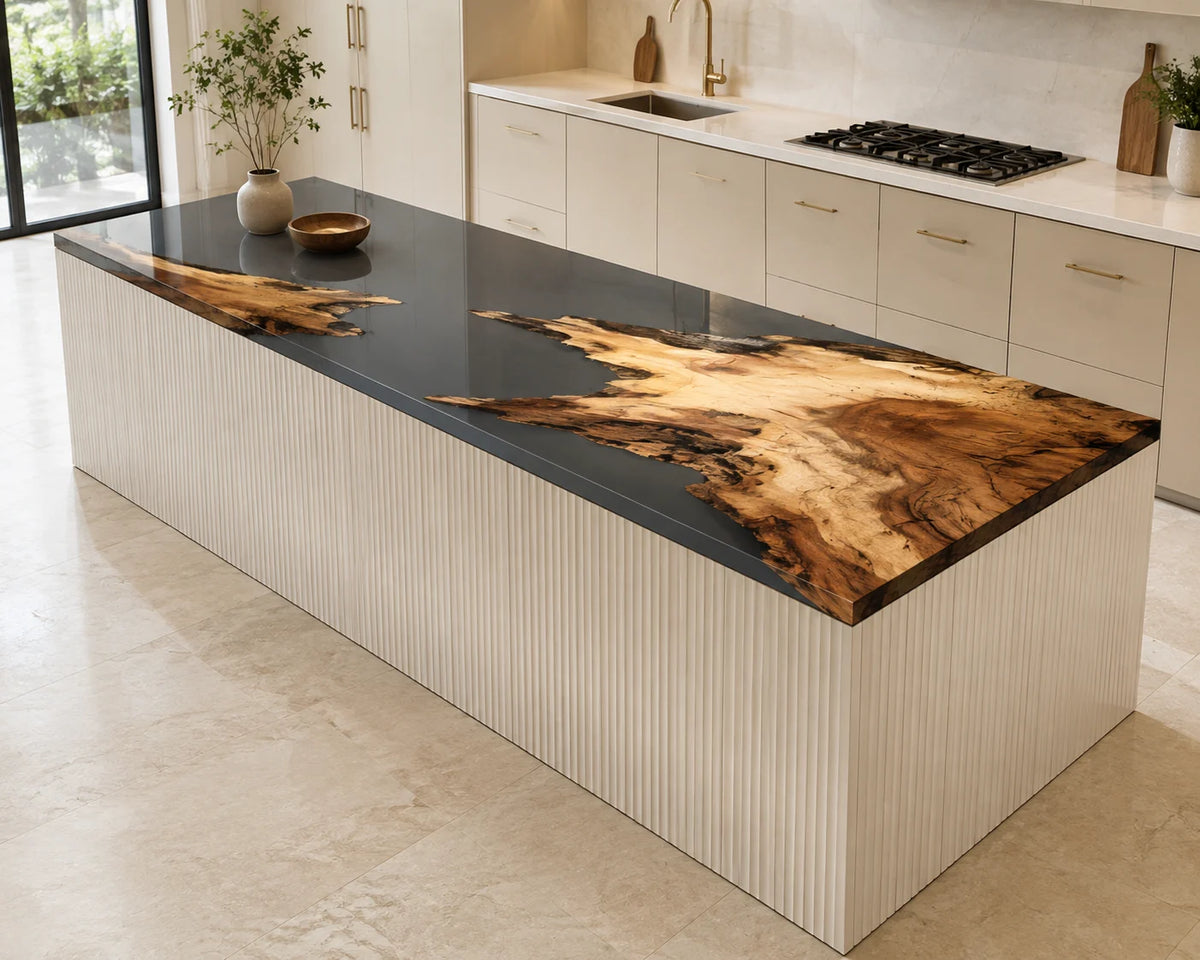 EKCC28 Smoke Peninsula Smoky Gray Epoxy Walnut Kitchen Countertop featuring handcrafted walnut wood and smoky gray resin-2