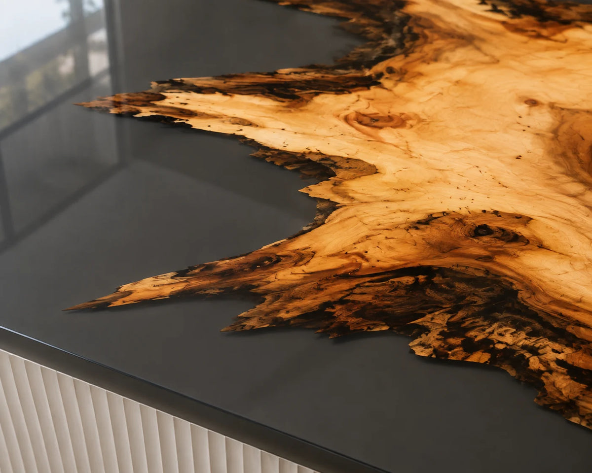 EKCC28 Smoke Peninsula Smoky Gray Epoxy Walnut Kitchen Countertop featuring handcrafted walnut wood and smoky gray resin-3