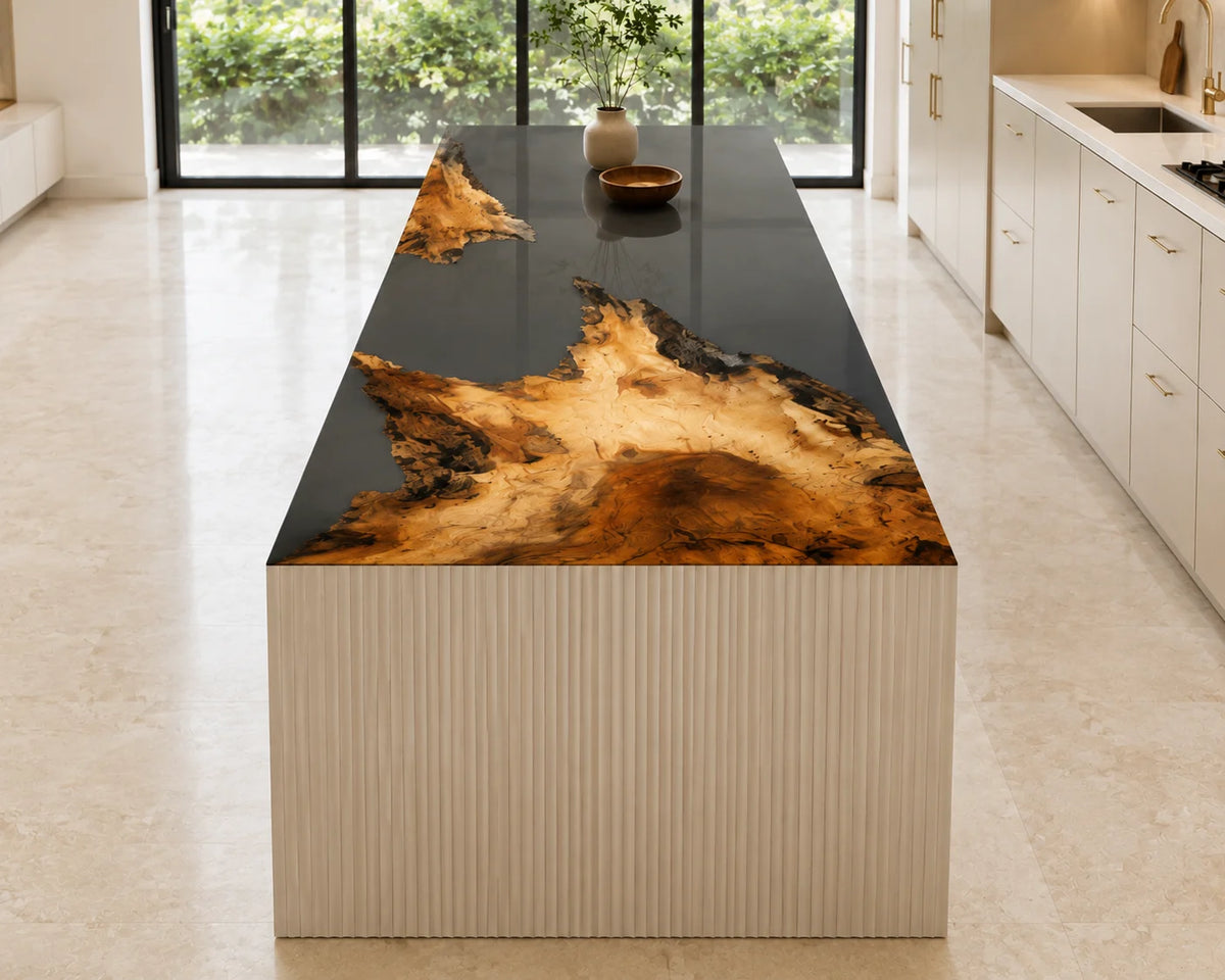 EKCC28 Smoke Peninsula Smoky Gray Epoxy Walnut Kitchen Countertop featuring handcrafted walnut wood and smoky gray resin-5