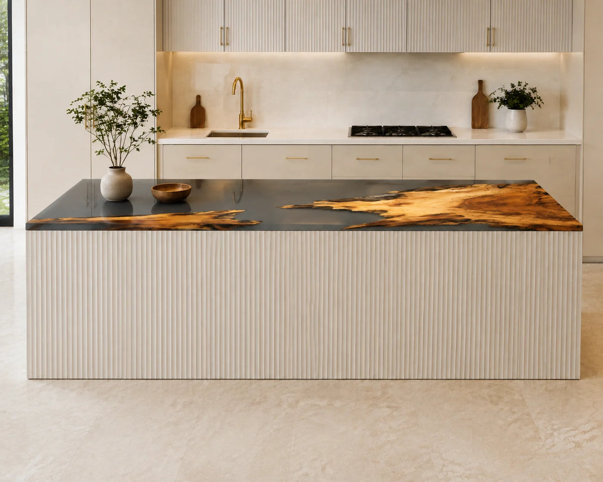 EKCC28 Smoke Peninsula Smoky Gray Epoxy Walnut Kitchen Countertop featuring handcrafted walnut wood and smoky gray resin-6