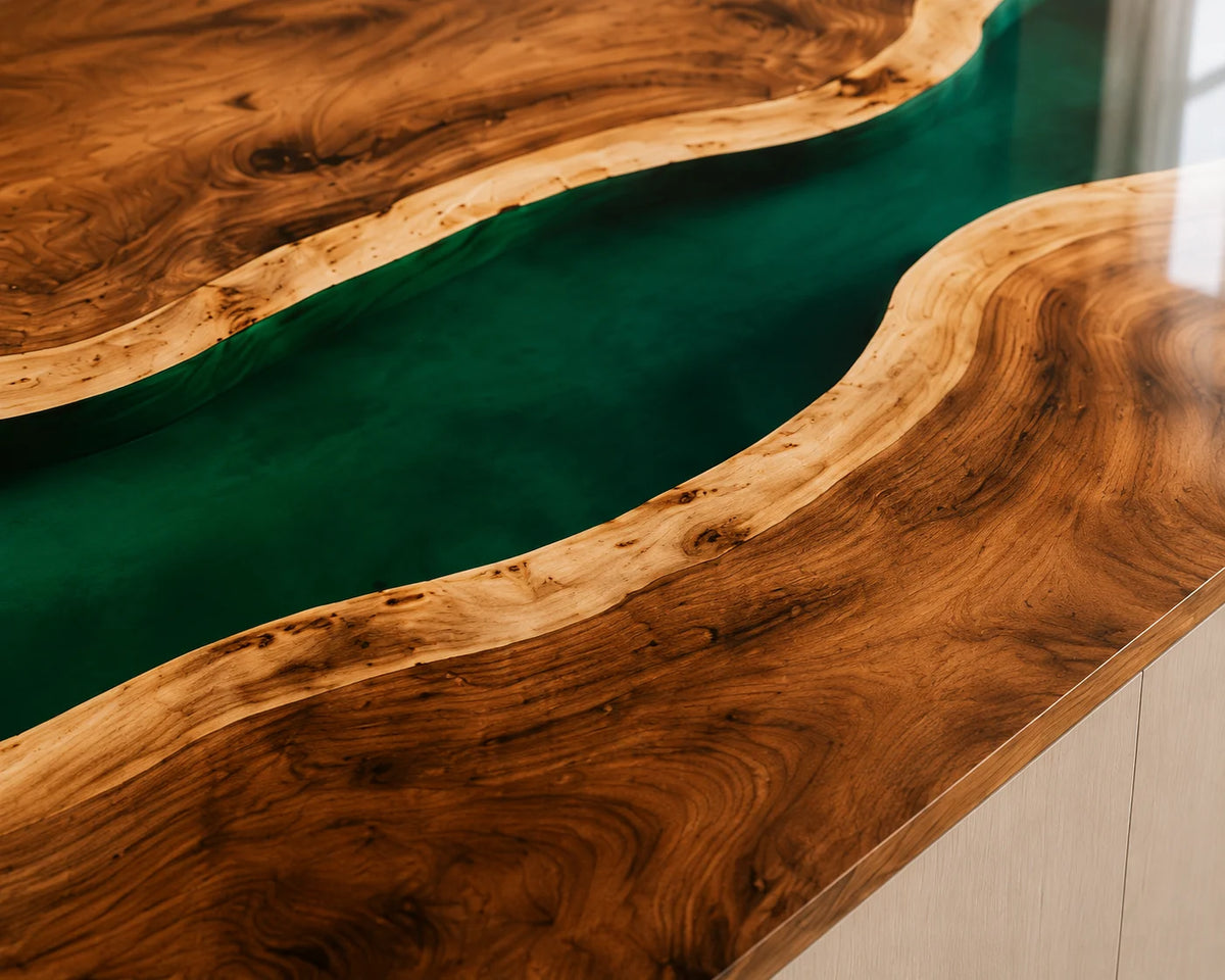 EKCC30 Forest Strait Forest Green Epoxy Walnut Kitchen Countertop featuring handcrafted walnut wood and forest green resin-3