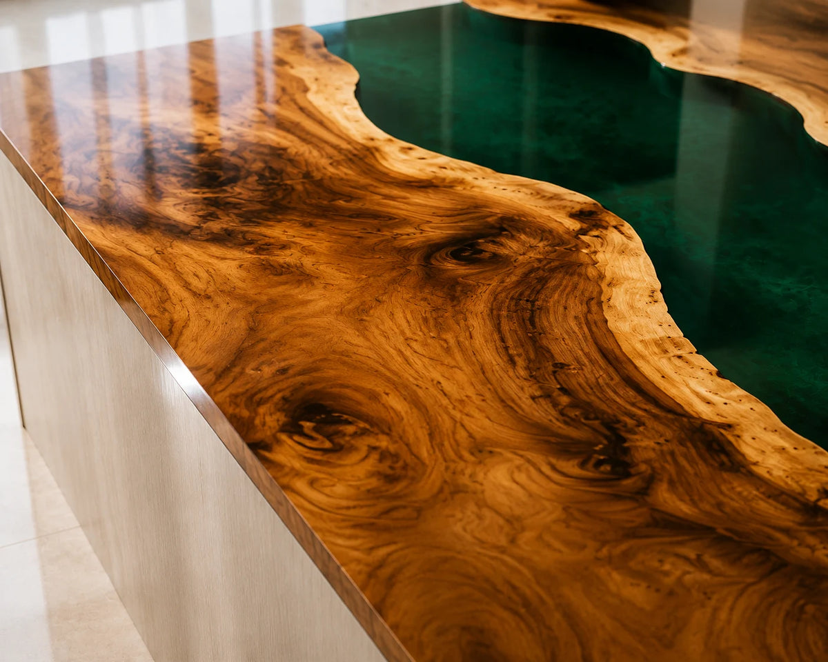 EKCC30 Forest Strait Forest Green Epoxy Walnut Kitchen Countertop featuring handcrafted walnut wood and forest green resin-4