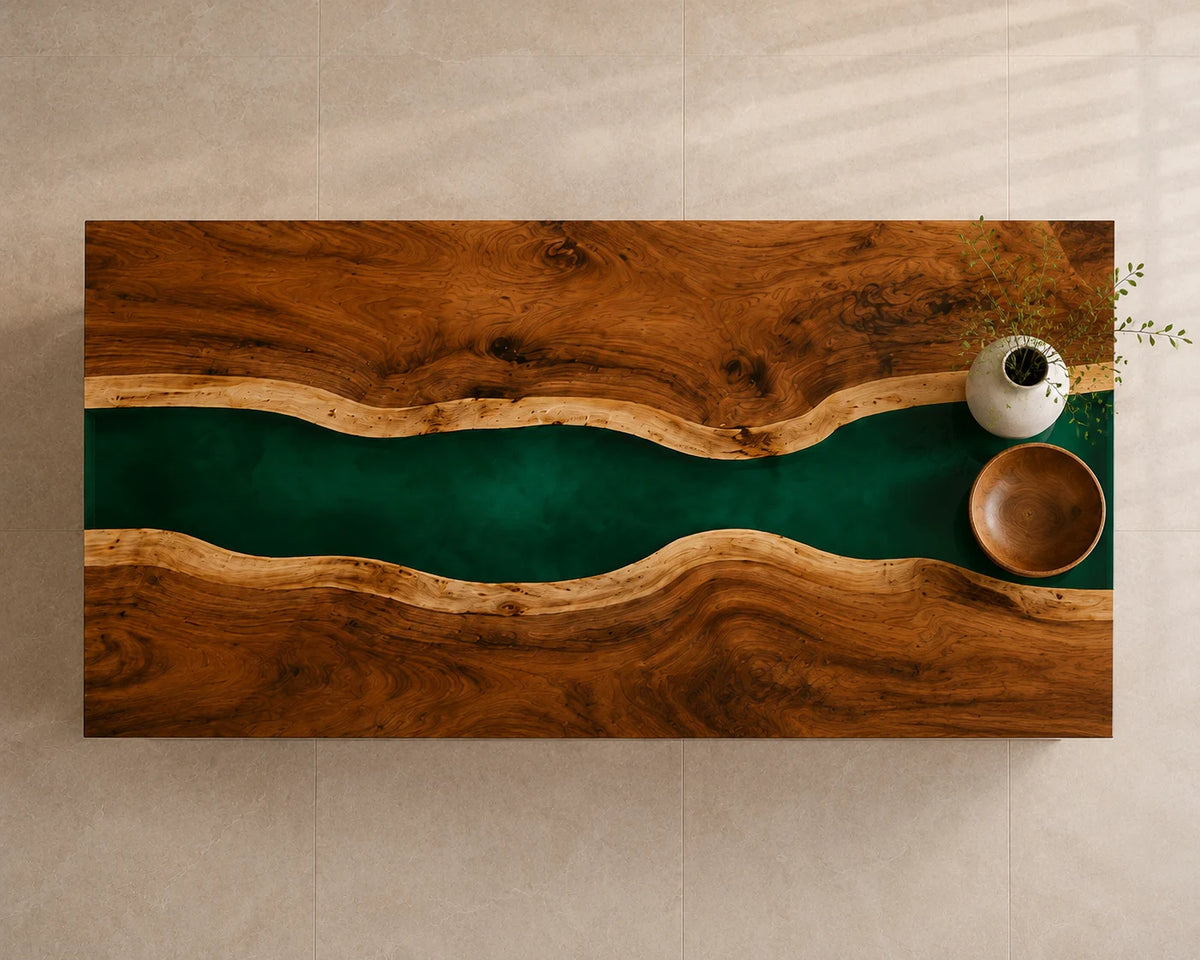 EKCC30 Forest Strait Forest Green Epoxy Walnut Kitchen Countertop featuring handcrafted walnut wood and forest green resin-6