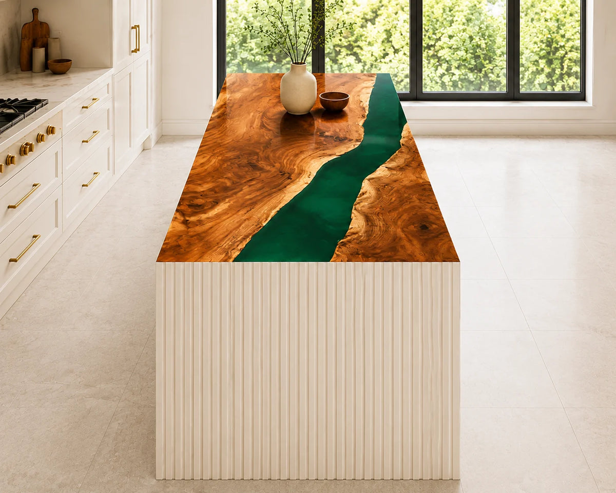 EKCC31 Green Valley Emerald Green Epoxy Walnut Kitchen Countertop featuring handcrafted walnut wood and emerald green resin-5