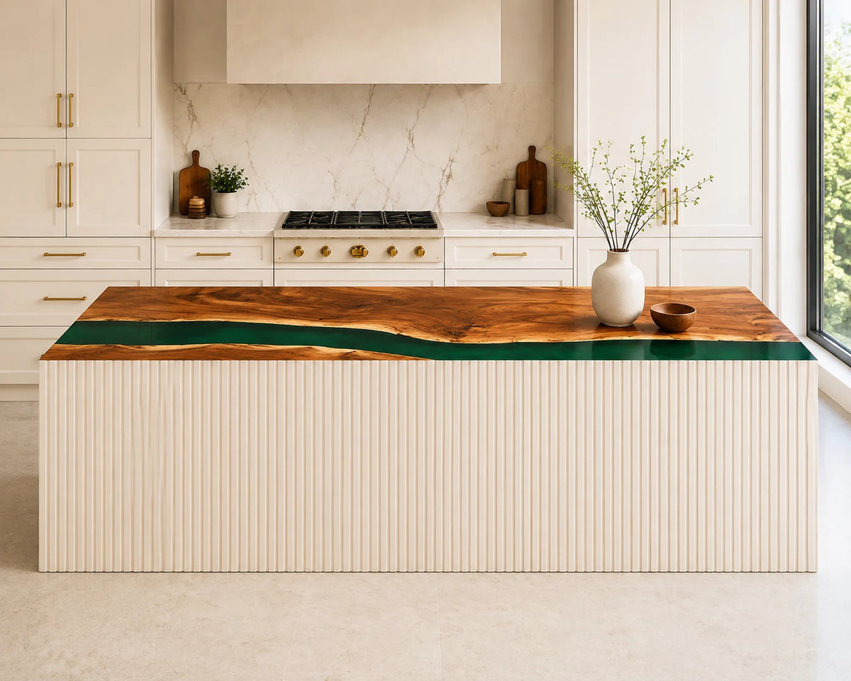 EKCC31 Green Valley Emerald Green Epoxy Walnut Kitchen Countertop featuring handcrafted walnut wood and emerald green resin-6