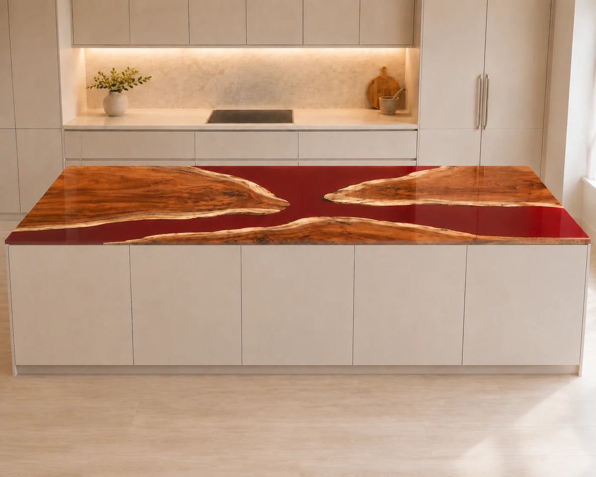 EKCC32 Ruby Estuary Ruby Red Epoxy Walnut Kitchen Countertop featuring handcrafted walnut wood and ruby red resin-5