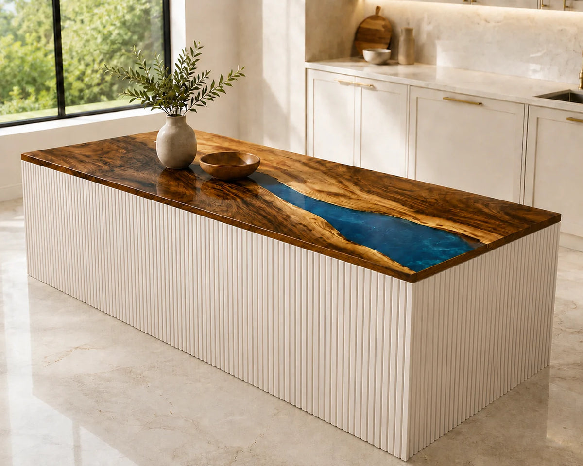 EKCC35 Ocean Ravine Ocean Blue Epoxy Walnut Kitchen Countertop featuring handcrafted walnut wood and ocean blue resin-2