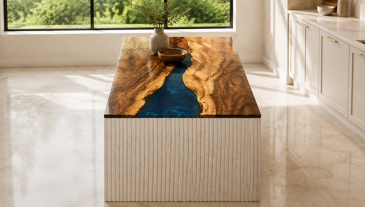 EKCC35 Ocean Ravine Ocean Blue Epoxy Walnut Kitchen Countertop featuring handcrafted walnut wood and ocean blue resin-5